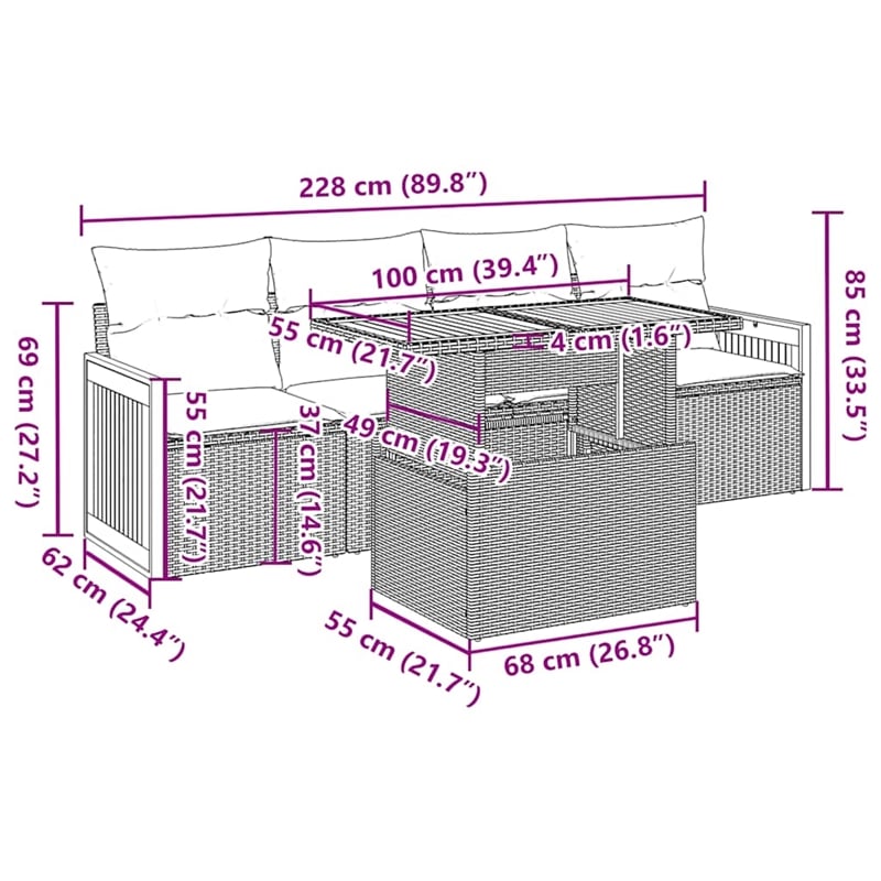 vidaXL 5 Piece Poly Rattan Sofa Set in Gray