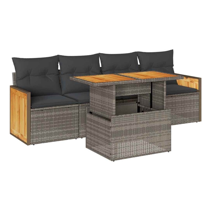 vidaXL 5 Piece Poly Rattan Sofa Set in Gray