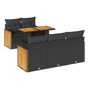 vidaXL 6 Piece Solid Acacia Wood Sofa Set in Black