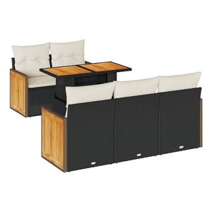 vidaXL 6 Piece Solid Acacia Wood Sofa Set in Black/White/Cream