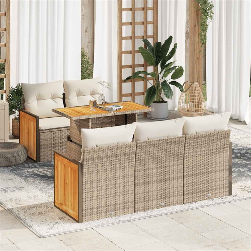 vidaXL 6 Piece Solid Acacia Wood Small Sofa Set in Beige