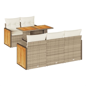 vidaXL 6 Piece Solid Acacia Wood Small Sofa Set in Beige