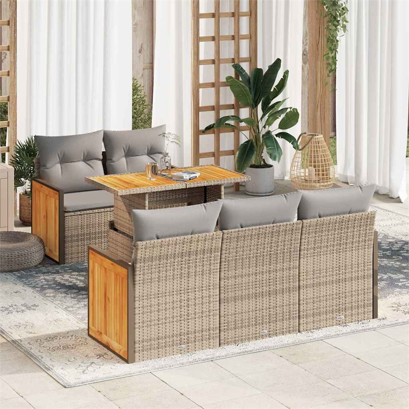 vidaXL Solid Acacia Wood Sofa Set in Gray/Beige