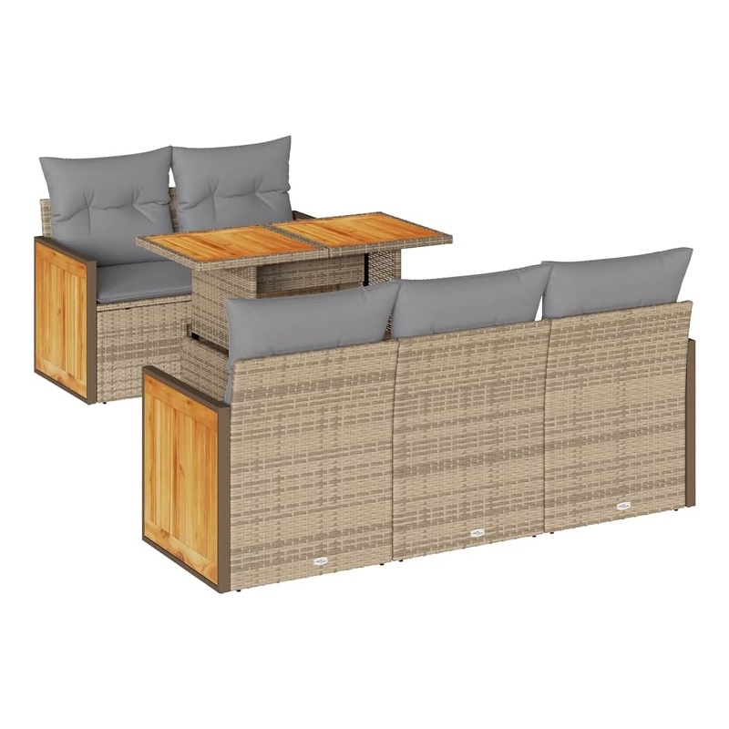 vidaXL Solid Acacia Wood Sofa Set in Gray/Beige