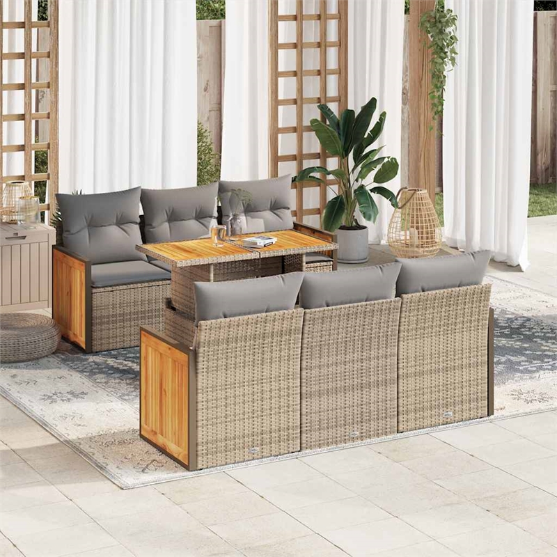 vidaXL 7 Piece Solid Acacia Wood Sofa Set in Gray/Beige