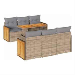 vidaXL 7 Piece Solid Acacia Wood Sofa Set in Gray/Beige
