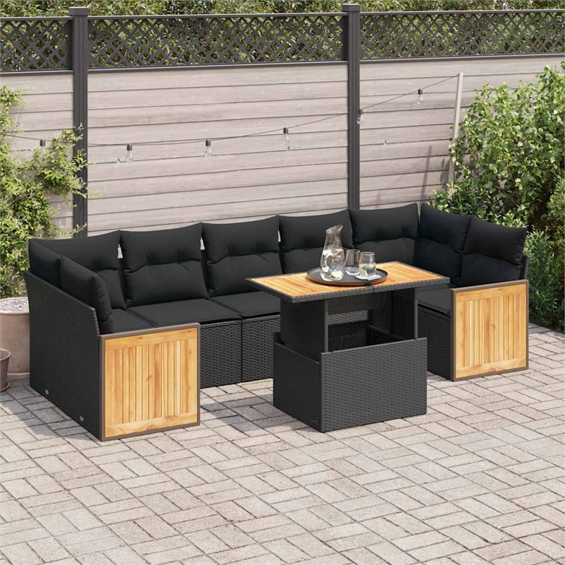 vidaXL 8 Piece Steel Sofa Set in Black