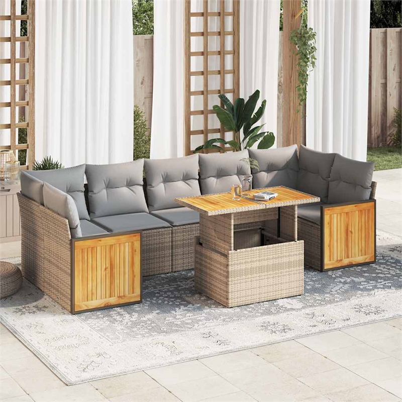 vidaXL 8 Piece Poly Rattan Sofa Set in Gray/Beige