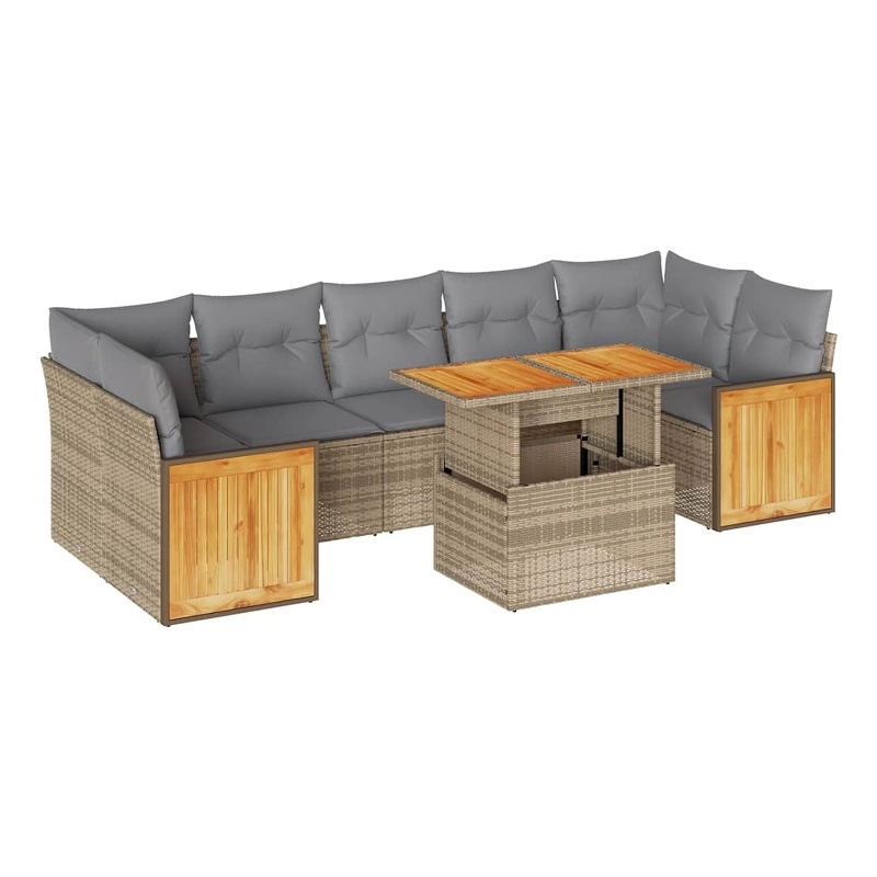 vidaXL 8 Piece Poly Rattan Sofa Set in Gray/Beige