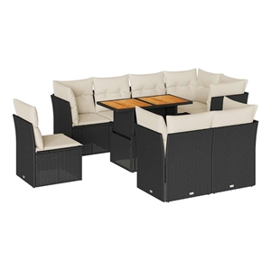 vidaXL 9 Piece Solid Acacia Wood Sofa Set in Black