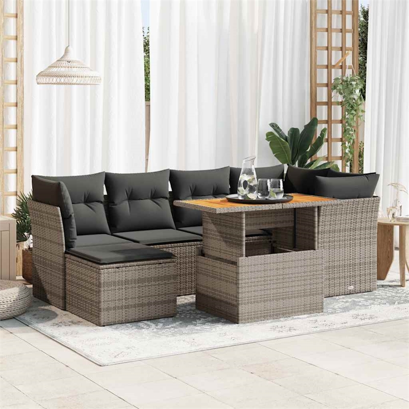 vidaXL 7 Piece Solid Acacia Wood Sofa Set in Gray