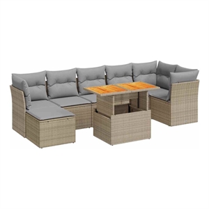 vidaXL 8 Piece Solid Acacia Wood Sofa Set in Gray/Beige