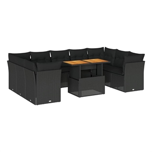 vidaXL 10 Piece Solid Acacia Wood Sofa Set in Black