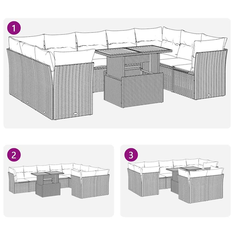 vidaXL 10 Piece Sofa Set in Black/White/Cream