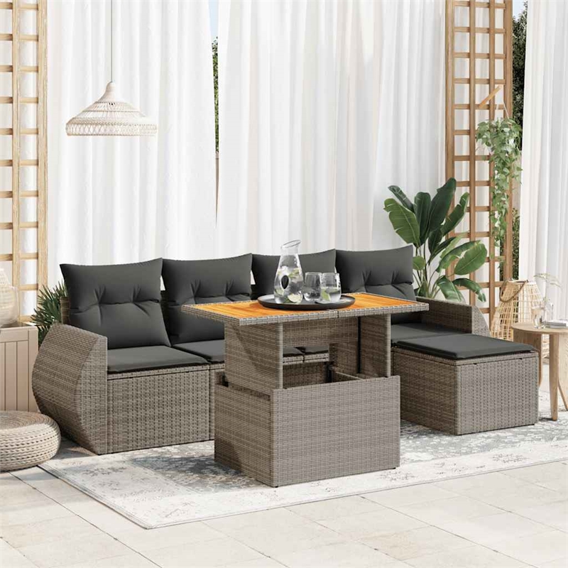 vidaXL 6 Piece Solid Acacia Wood Sofa Set in Gray