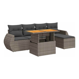 vidaXL 6 Piece Solid Acacia Wood Sofa Set in Gray