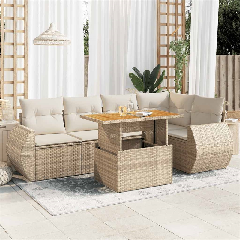 vidaXL 6 Piece Solid Acacia Wood Sofa Set in Beige