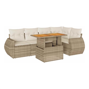 vidaXL 6 Piece Solid Acacia Wood Sofa Set in Beige