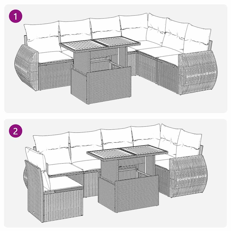 vidaXL 7 Piece Poly Rattan Large Sofa Set in Black
