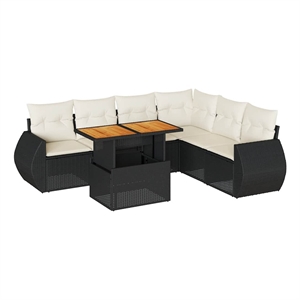 vidaXL 7 Piece Poly Rattan Large Sofa Set in Black