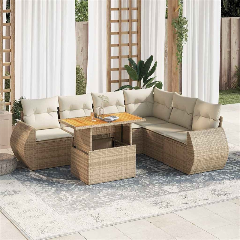 vidaXL 7 Piece Solid Acacia Wood Sofa Set in Beige