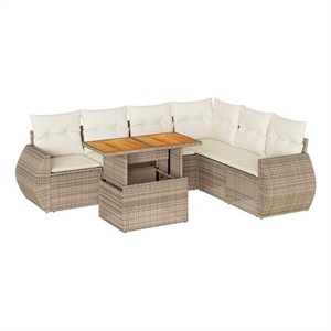 vidaXL 7 Piece Solid Acacia Wood Sofa Set in Beige