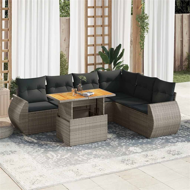 vidaXL 7 Piece Solid Acacia Wood Sofa Set in Gray