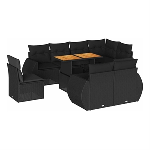 vidaXL 9 Piece Solid Acacia Wood Sofa Set in Black