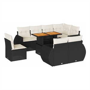 vidaXL 9 Piece Solid Acacia Wood Sofa Set in Black/Cream