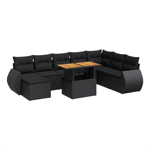 vidaXL 9 Piece Solid Acacia Wood Sofa Set in Black