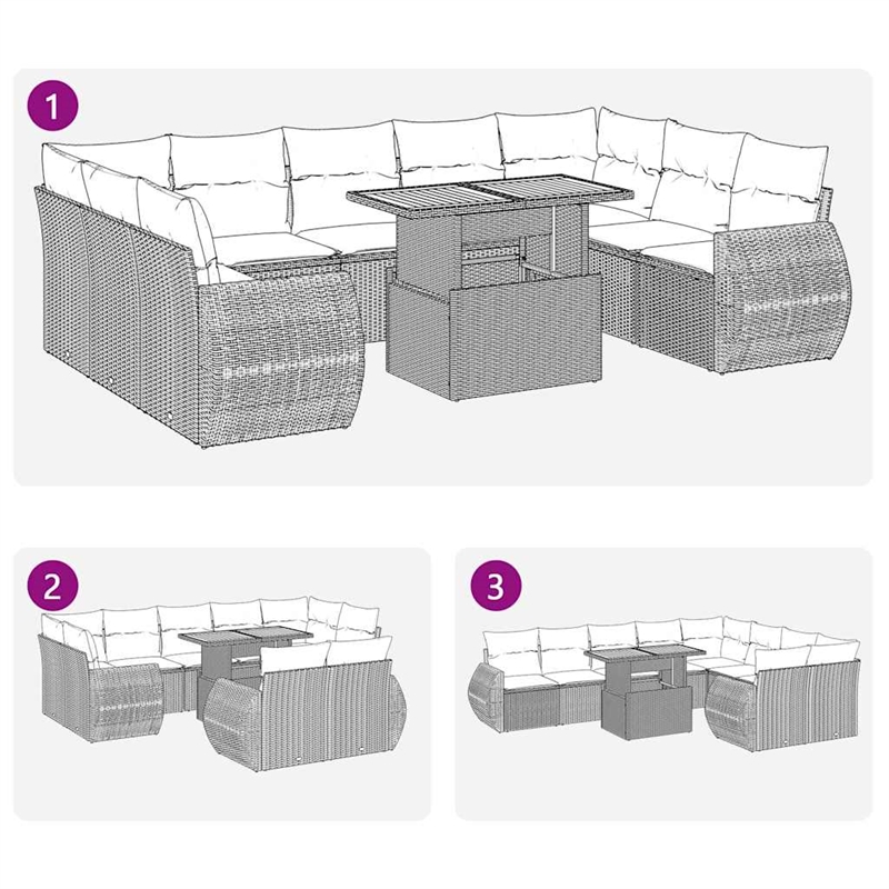 vidaXL 10 Piece Steel Sofa Set in Gray