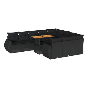 vidaXL 11 Piece Solid Acacia Wood Small Sofa Set in Black