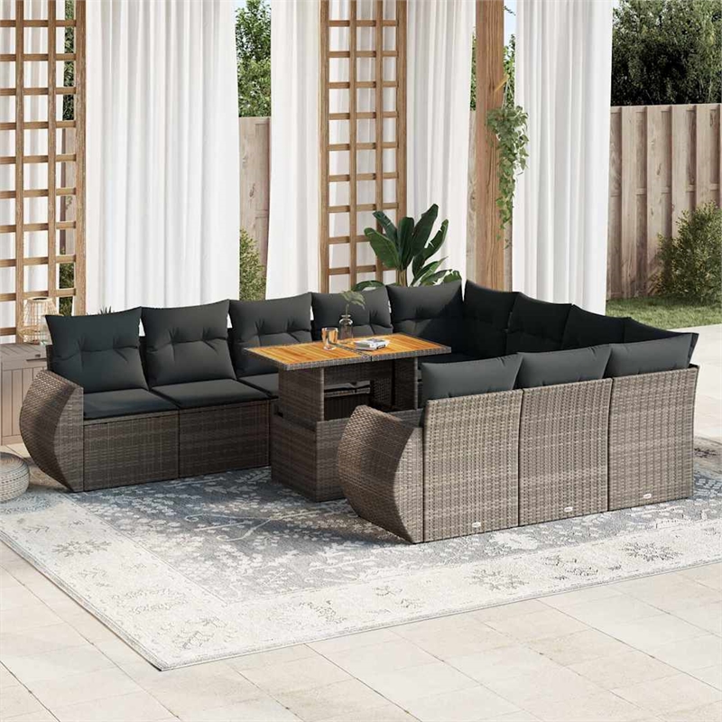 vidaXL 11 Piece Solid Acacia Wood Large Sofa Set in Gray