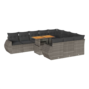 vidaXL 11 Piece Solid Acacia Wood Large Sofa Set in Gray