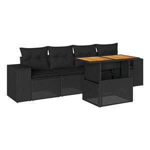 vidaXL 5 Piece Solid Acacia Wood Sofa Set in Black