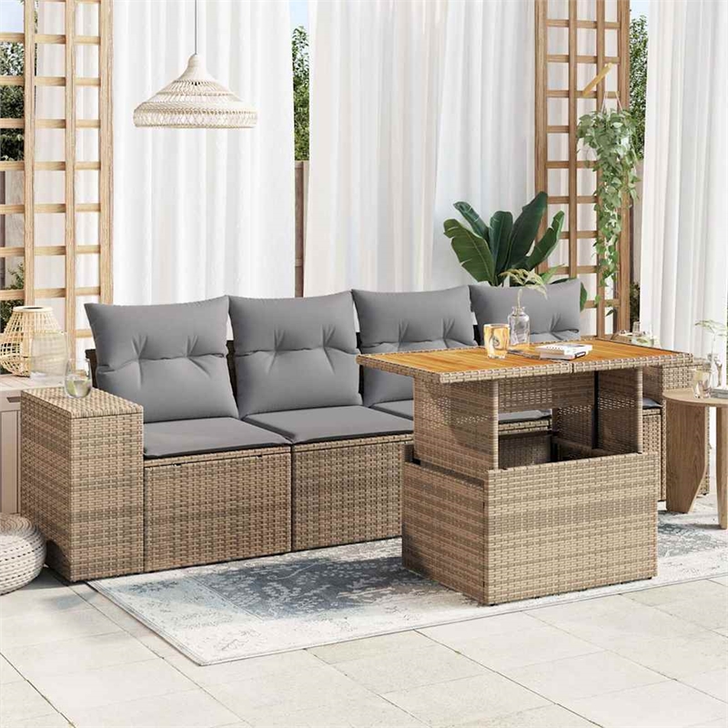 vidaXL 5 Piece Poly Rattan Sofa Set in Gray/Beige