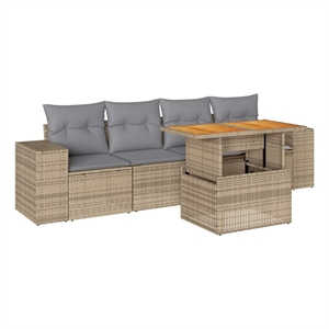 vidaXL 5 Piece Poly Rattan Sofa Set in Gray/Beige