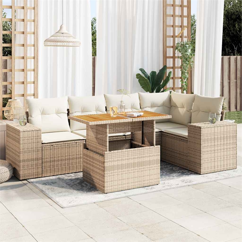 vidaXL 6 Piece Solid Acacia Wood Sofa Set in Beige