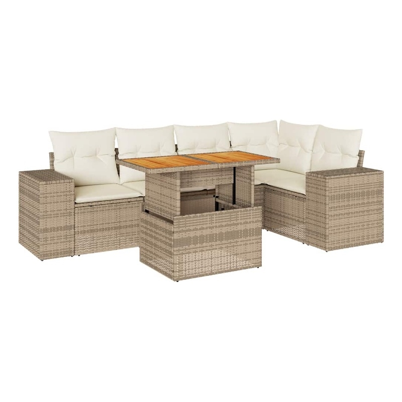 vidaXL 6 Piece Solid Acacia Wood Sofa Set in Beige