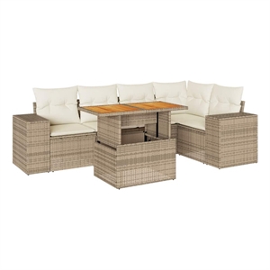 vidaXL 6 Piece Solid Acacia Wood Sofa Set in Beige