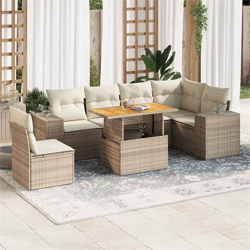 vidaXL 7 Piece Poly Rattan Sofa Set in White/Cream/Beige