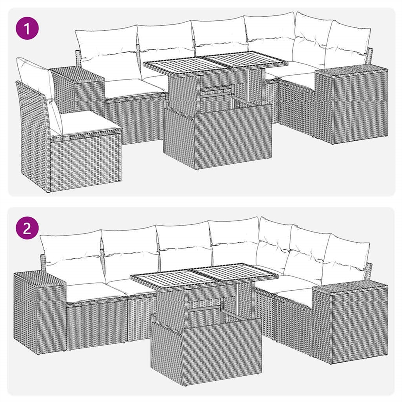 vidaXL 7 Piece Poly Rattan Sofa Set in White/Cream/Beige