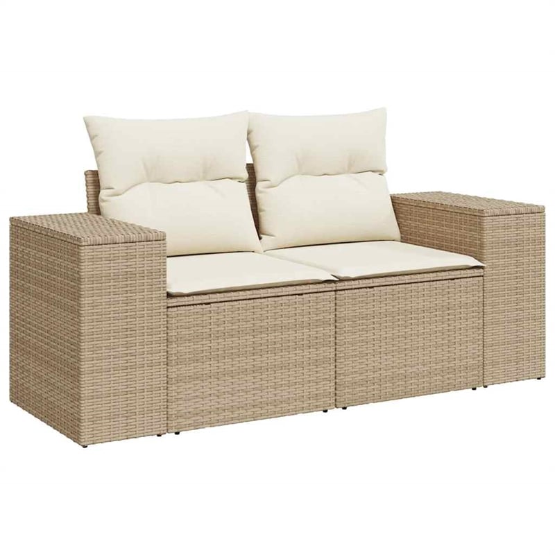 vidaXL 7 Piece Poly Rattan Sofa Set in White/Cream/Beige