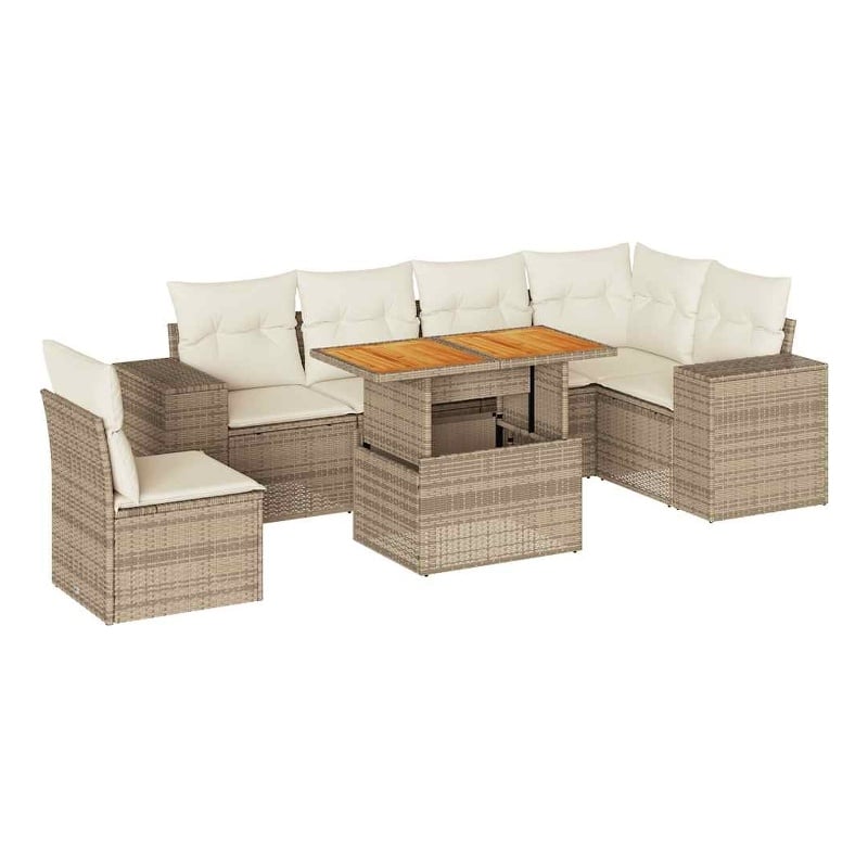 vidaXL 7 Piece Poly Rattan Sofa Set in White/Cream/Beige