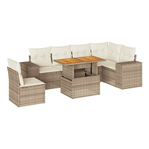 vidaXL 7 Piece Poly Rattan Sofa Set in White/Cream/Beige