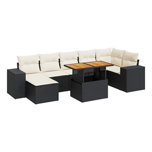 vidaXL 8 Piece Solid Acacia Wood Sofa Set in Black/White/Cream