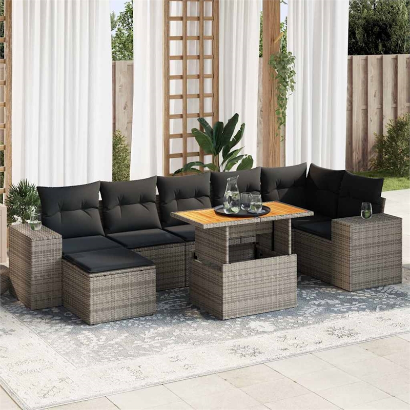 vidaXL 8 Piece Solid Acacia Wood Sofa Set in Gray