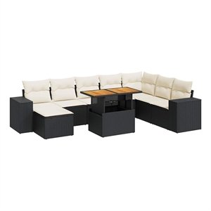 vidaXL 9 Piece Solid Acacia Wood Sofa Set in Black/Cream