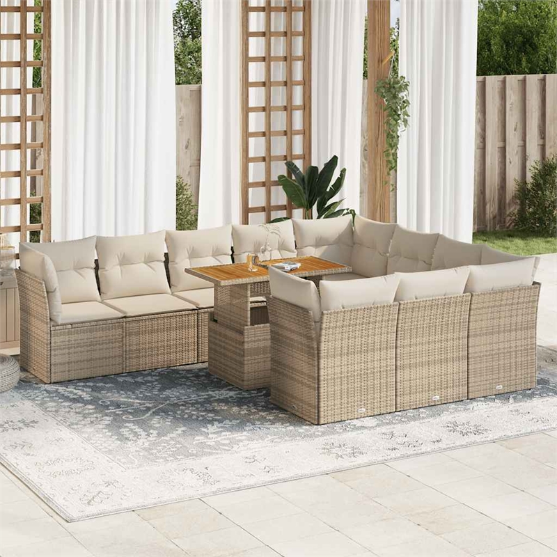 vidaXL 11 Piece Solid Acacia Wood Sofa Set in Beige