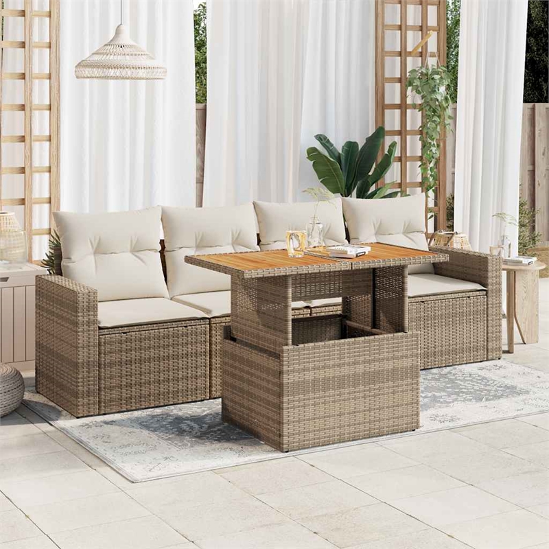 vidaXL 5 Piece Poly Rattan Sofa Set in Cream/Beige